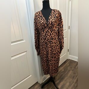 SHEIN Animal Print Long Sleeve Midi‎ Dress sz 14